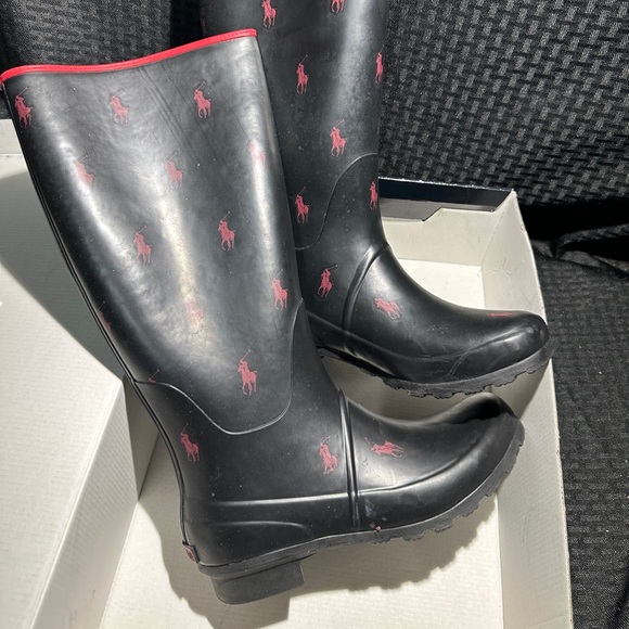 Polo Ralph Lauren Perla Red and Black Rubber Boots size 9B - Picture 1 of 5